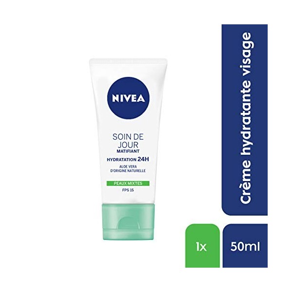 NIVEA Soin de Jour Essentials 24H Hydratation Intense + Matifiant 1 x 50 ml , crème hydratante visage, soin femme & homme en ...