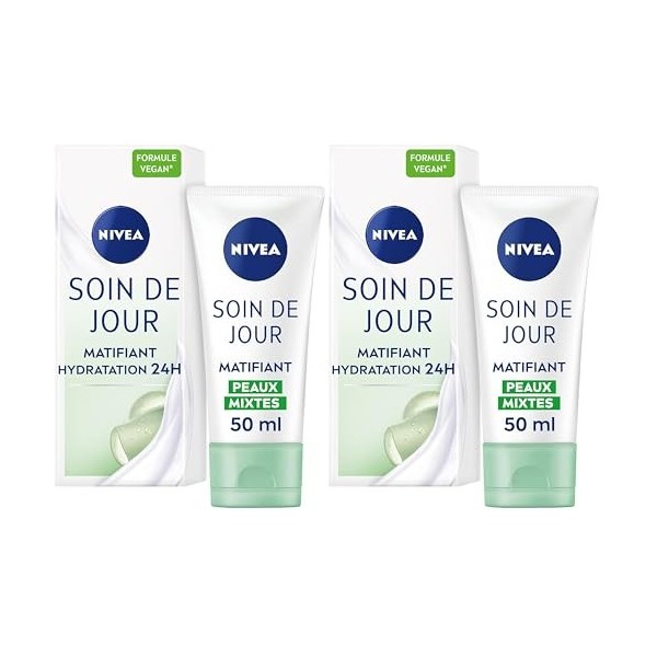 NIVEA Soin de Jour Essentials 24H Hydratation Intense + Matifiant 1 x 50 ml , crème hydratante visage, soin femme & homme en ...