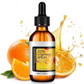 Sérum à la vitamine C pour le visage - 60 ml - 20 % de vitamine C - Hautement dosé avec vitamine E et acide hyaluronique - An