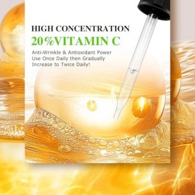 Sérum à la vitamine C pour le visage - 60 ml - 20 % de vitamine C - Hautement dosé avec vitamine E et acide hyaluronique - An