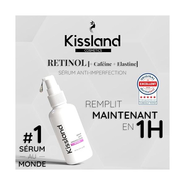 Retinol Serum Visage Anti imperfection à la Caféine et à LÉlastine 60ml - Serum Retinol Anti Tache Visage Réduit les Marques