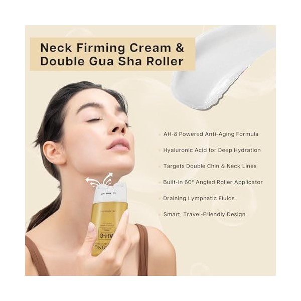 VRAIKO HOYGI AH-8 Crème raffermissante pour le cou Guasha 2 en 1 avec applicateur à rouleau, pour peau saggy, double chin, li