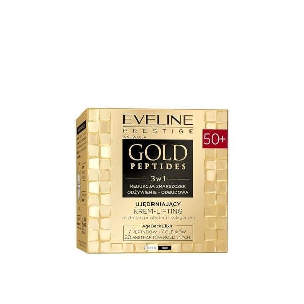 Eveline Cosmetics Gold Peptides Crème raffermissante 50+ avec peptides dor et tri-collagène – Solution de soin anti-âge pour