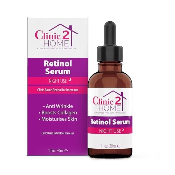 Sérum au rétinol Clinic2Home 30ml – Sérum visage anti-rides rapide. Stimule le collagène, hydrate, éclaircit & lisse la pea