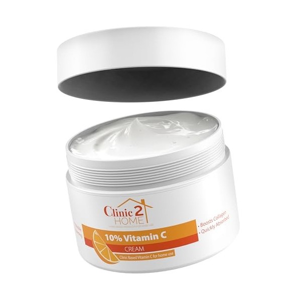 Clinic2Home Crème à la Vitamine C - Puissante Crème Visage à la Vitamine C 10% pour Taches Brunes, Rides et Lignes Fines - An