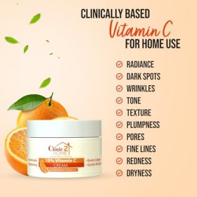 Clinic2Home Crème à la Vitamine C - Puissante Crème Visage à la Vitamine C 10% pour Taches Brunes, Rides et Lignes Fines - An