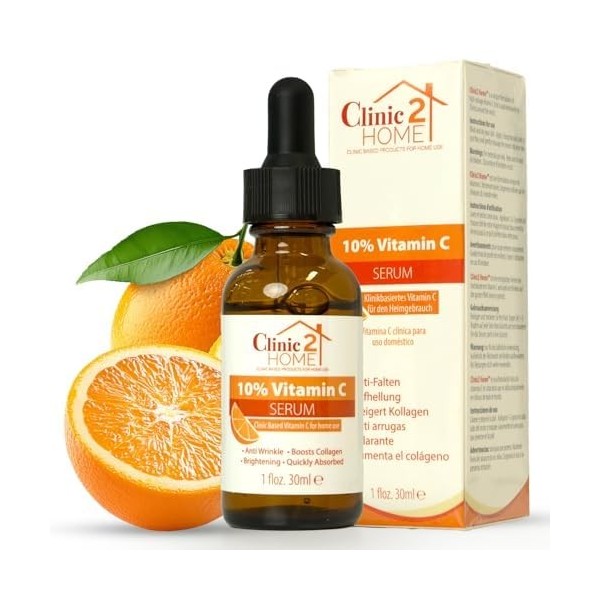 Clinic2Home Crème à la Vitamine C - Puissante Crème Visage à la Vitamine C 10% pour Taches Brunes, Rides et Lignes Fines - An