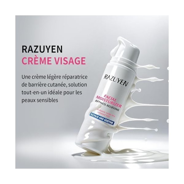 RAUYEN Crème de jour apaisante pour les veines rouges, crème hydratante pour la réparation des peaux sensibles sèches à très 
