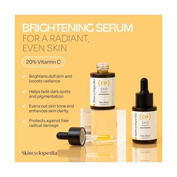 Skincyclopedia Sérum 20 % de vitamine C hautement dosé, sérum anti-âge pour un visage jeune et une peau éclatante, soin de la