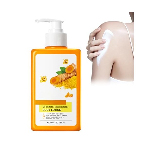 Hppsctink Lait corporel au curcuma, 300ml Lotion corporelle blanchissante au curcuma, Peau lisse, Améliore la sécheresse et l