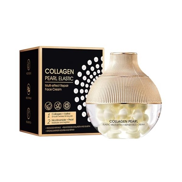 Crème Réparatrice de Perles, Crème pour le Visage Avec Collagène Hydrolysé et Niacinamide, Crème Hydratante, Répare la Peau, 