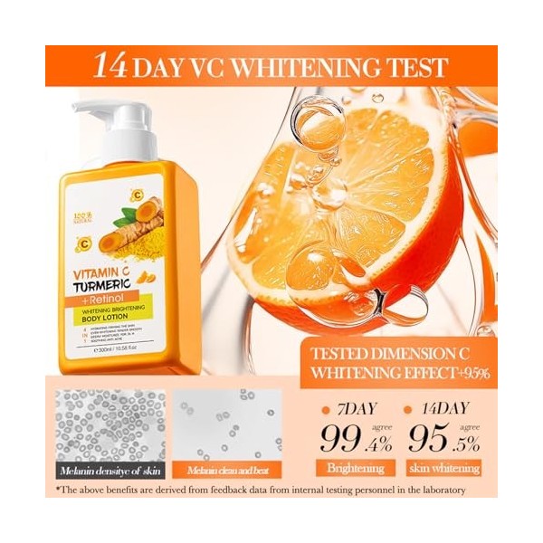 Hppsctink 300ml Lait Corporel au Curcuma et 240g Exfoliant au curcuma, Hydratant et Blanchissant, Nourrissant, Lotion Corpore