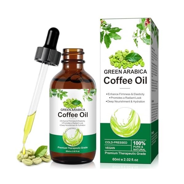 Huile de café pour le visage - 100 % pure et naturelle - Contre les rides - Pour le visage, le corps et les cheveux - Huile d