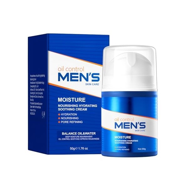 Hinapan Crème Hydratante Apaisante pour Homme 50g, Soin Nutrissant Équilibrant, Régule la Production de Sébum, Apaise et Adou
