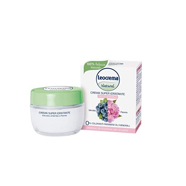 Leocrema Natural Crème visage super hydratante avec myrtille et pivoine 50 ml.