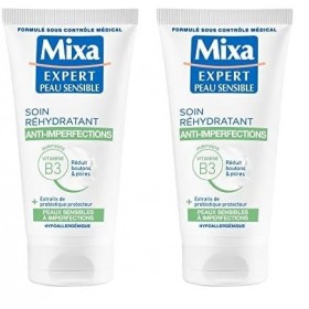 Mixa Expert Peau Sensible - Soin Très Hydratant Anti-Imperfections 2 en 1-50 ml Lot de 2 Crème Jour et Nuit