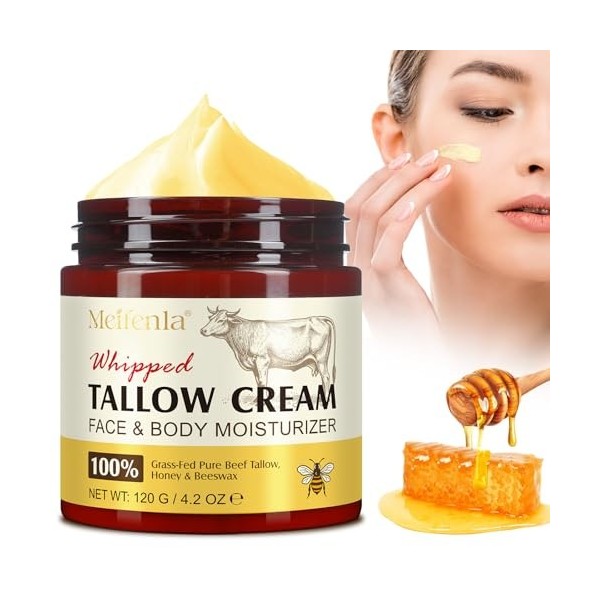 Beef Tallow Skin Care,Suif soins de la peau, crème au miel suif hydratant naturel pour le visage, huile de suif bio hydratant