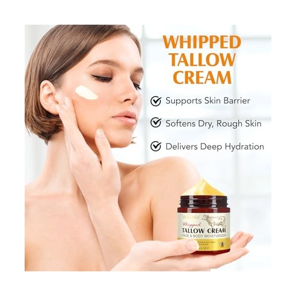 Beef Tallow Skin Care,Suif soins de la peau, crème au miel suif hydratant naturel pour le visage, huile de suif bio hydratant