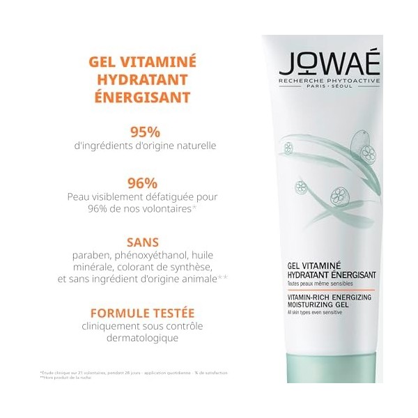 Jowaé - Gel Vitaminé Hydratant Énergisant au Kumquat 40ml - Soin visage - Toutes peaux - Peaux sensibles - 95% dingrédients ...