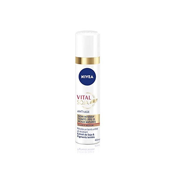 NIVEA Vital Soja Anti-Âge Soin Intensif Teinté Clair à Medium FPS 15 1x40 ml , sérum anti-âge enrichi en Soja & pigments tei