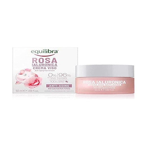 Equilibra Visage, Rose Hyaluronique Crème Visage Anti-âge à Base dextrait de Rose Damas et dAcide Hyaluronique, Hydratant e