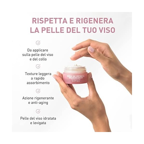 Equilibra Visage, Rose Hyaluronique Crème Visage Anti-âge à Base dextrait de Rose Damas et dAcide Hyaluronique, Hydratant e