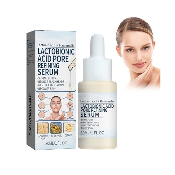 Sérum Visage Acide Lactobionique, Serum Visage Hydratant Rajeunissant, Peau Raffermie & Souple, Sérum Anti-Rides Anti-Vieilli