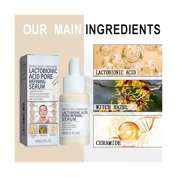 Sérum Visage Acide Lactobionique, Serum Visage Hydratant Rajeunissant, Peau Raffermie & Souple, Sérum Anti-Rides Anti-Vieilli