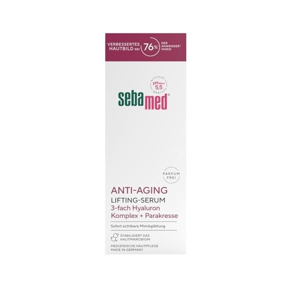 Sebamed Sérum liftant anti-âge à lacide hyaluronique sans parfum, soin du visage et hydratant, formule active avec complexe 