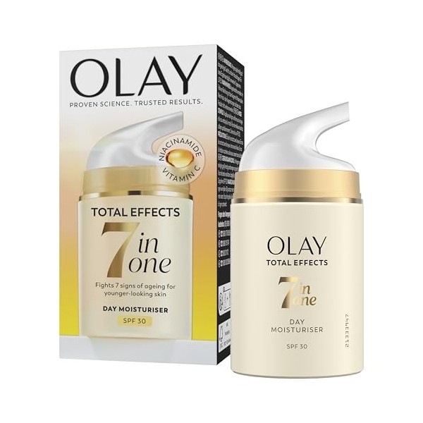 Olay Total Effects 7en1 Crème de Jour Anti-Âge SPF 30 – Crème Hydratante Visage avec Niacinamide & Vitamine C – Cible 7 signe...