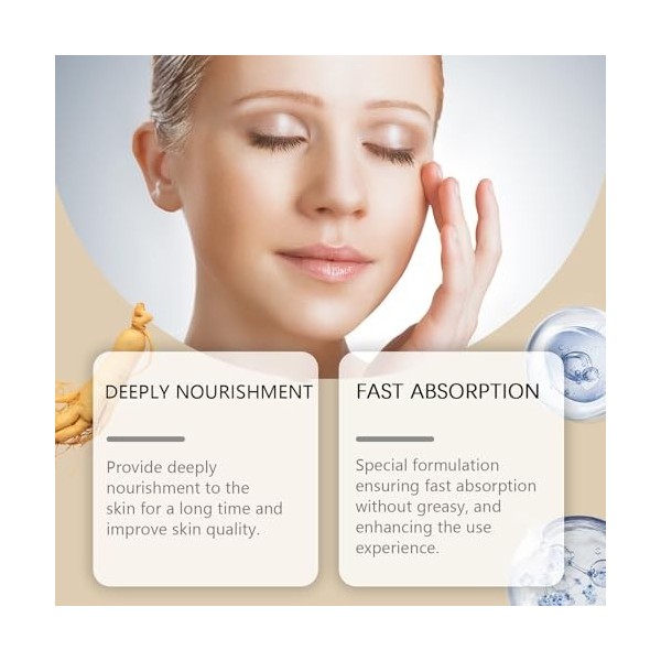 Crème hydratante anti-rides au ginseng, crème visage anti-âge au ginseng, raffermit la peau relâchée et réduit les ridules, r...