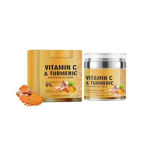 Crème Visage Au Curcuma Et À La Vitamine C, Hydratant Pour Le Visage, Crème Raffermissante Et Éclaircissante Au Curcuma, Cont...