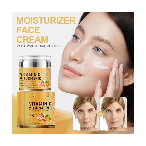 Crème Visage Au Curcuma Et À La Vitamine C, Hydratant Pour Le Visage, Crème Raffermissante Et Éclaircissante Au Curcuma, Cont...