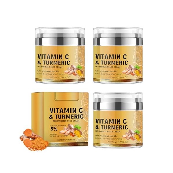 Crème Visage Au Curcuma Et À La Vitamine C, Hydratant Pour Le Visage, Crème Raffermissante Et Éclaircissante Au Curcuma, Cont...
