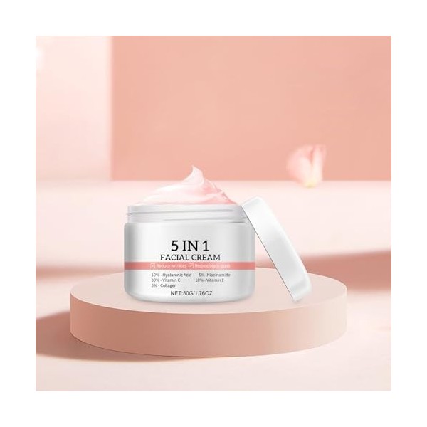 Gzb951 - Raffermissement 5 en 1 - Raffermissement des rides - Hydratant - Visage - Vieillissement - Blanc - 5 x 4,3 cm