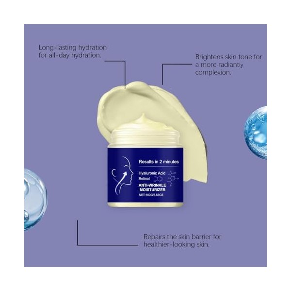 Crème hydratante au rétinol, Crème visage anti-âge, Soin hydratant visage au collagène, Crème liftante raffermissante, Réduct...