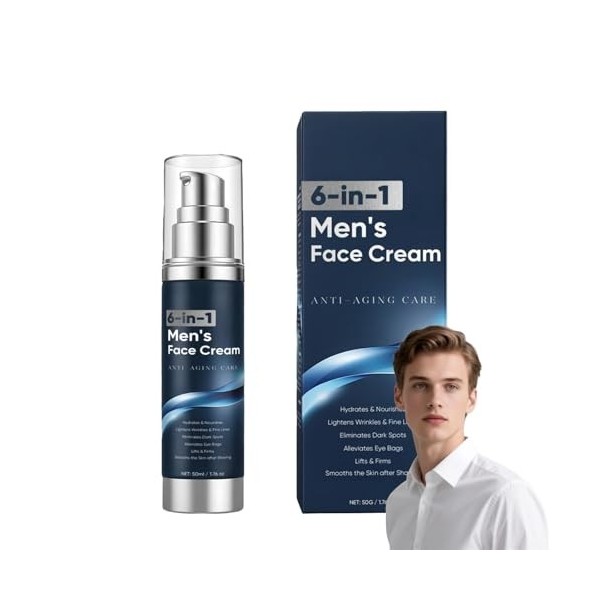 Crème pour le visage 6 en 1 pour homme - Crème hydratante anti-âge avec acide hyaluronique et niacinamide - Crème pour les ce...