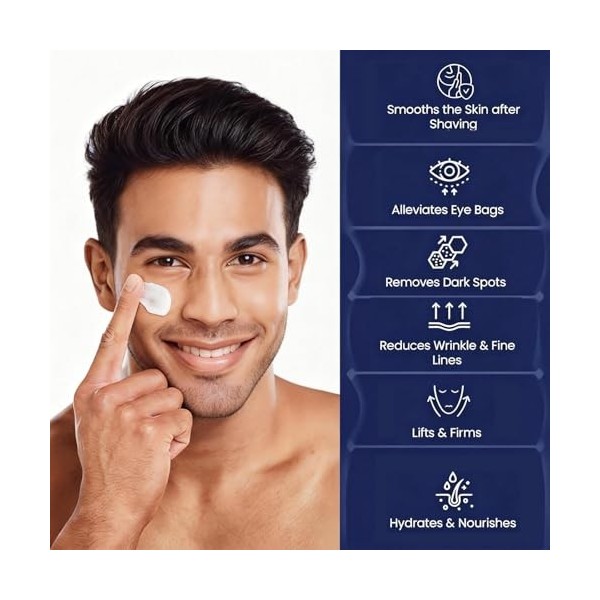 Crème pour le visage 6 en 1 pour homme - Crème hydratante anti-âge avec acide hyaluronique et niacinamide - Crème pour les ce...