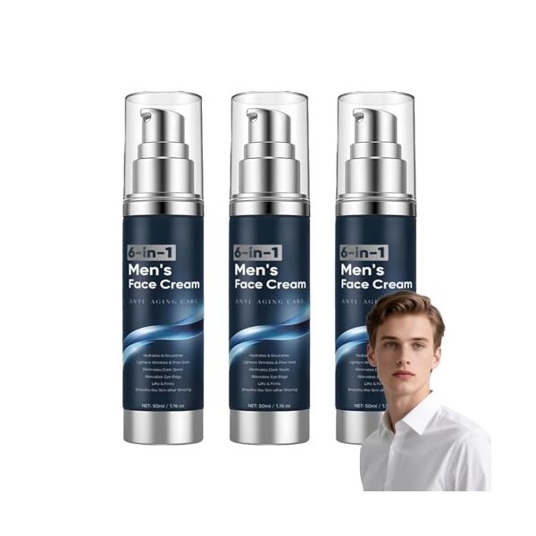 Crème pour le visage 6 en 1 pour homme - Crème hydratante anti-âge avec acide hyaluronique et niacinamide - Crème pour les ce...