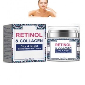 Crème pour le visage hydratante de jour et de nuit RETINOL et COLLAGEN - Crème anti-âge pour le visage et le cou, soin raffer...