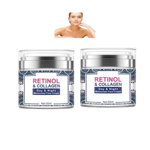 Crème pour le visage hydratante de jour et de nuit RETINOL et COLLAGEN - Crème anti-âge pour le visage et le cou, soin raffer...