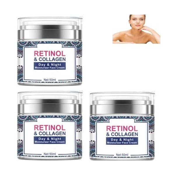 Crème pour le visage hydratante de jour et de nuit RETINOL et COLLAGEN - Crème anti-âge pour le visage et le cou, soin raffer...