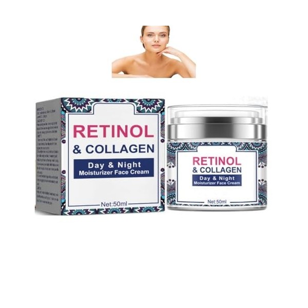Crème pour le visage hydratante de jour et de nuit RETINOL et COLLAGEN - Crème anti-âge pour le visage et le cou, soin raffer...