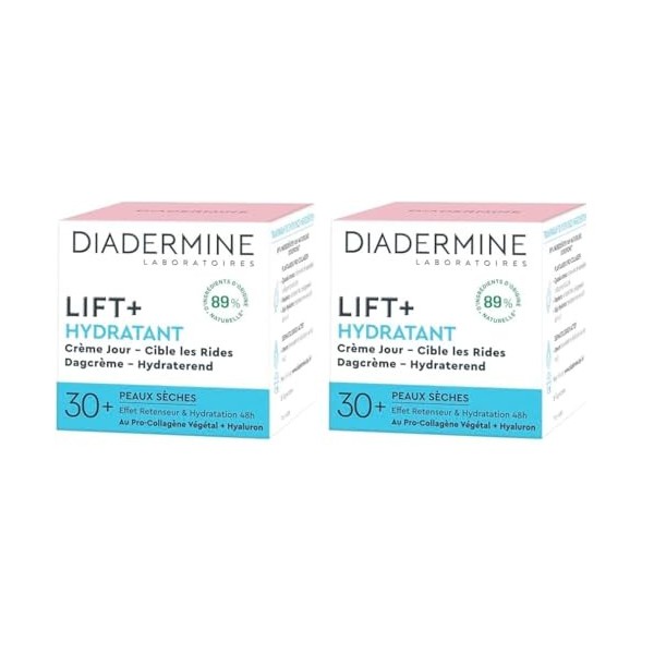 Diadermine Lift+ Hydratant Crème de Jour Anti-Rides Ultra Fermeté, Le Pot de 50ml Lot de 2 Crème Jour et Nuit