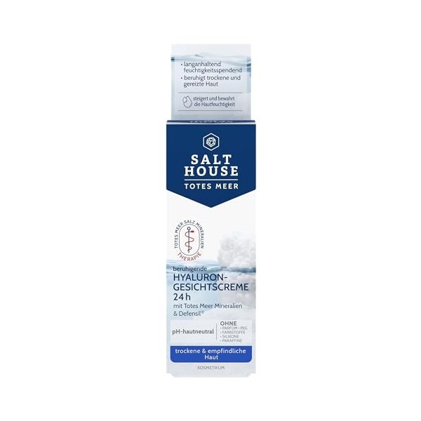 Salthouse Crème Visage à lAcide Hyaluronique 24h, 50ml, Contient Defensil®, Végétalien, Sans Parfum, Sans Cruauté, Pour Peau