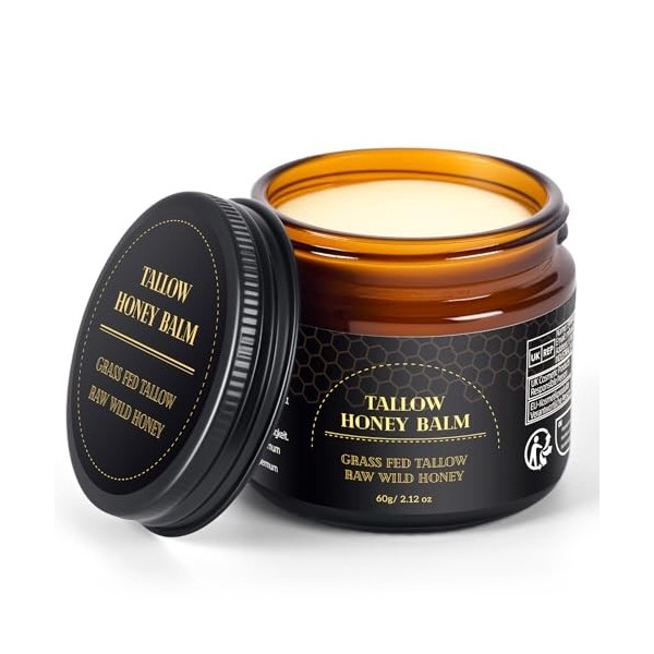 Beef Tallow Skin Care 60 g-soin de la peau au bœuf, baume à lherbe de bœuf, sébum issu de pâturage, miel brut, crème hydrata ...