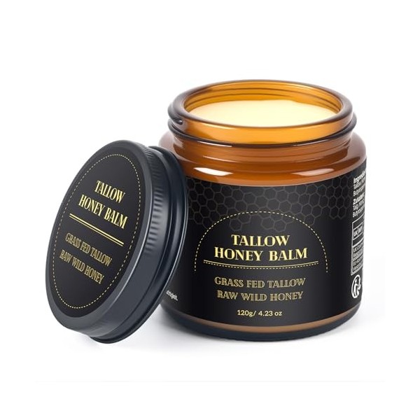 Beef Tallow Skin Care 60 g-soin de la peau au bœuf, baume à lherbe de bœuf, sébum issu de pâturage, miel brut, crème hydrata ...