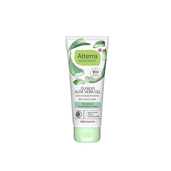 Alterra Gel daloe vera bio & Quitte bio 50 ml pour peaux sèches et sensibles, avec quitte bio, hydrate et apaise la peau, co
