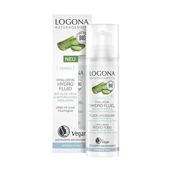 LOGONA Naturkosmetik Sérum hyaluronique à laloe vera bio hautement concentré et à lacide hyaluronique, Hydro Fluid hydrate 