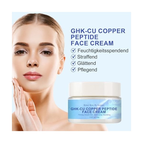 GHK-CU Copper Peptide Crème pour le visage anti-âge avec peptides de cuivre, crème raffermissante et hydratante, améliore lé
